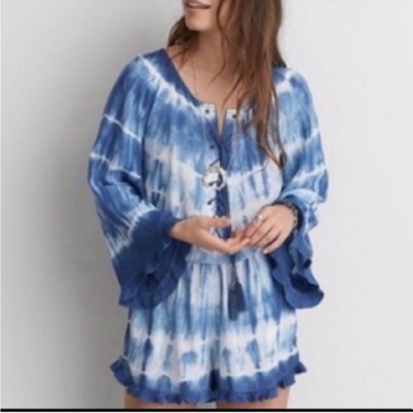 American Eagle Tie Dye Bell Sleeves Romper - Picture 1 of 9